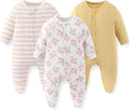 Unisex Baby Boy Girl Footies Rompers Cotton Long Sleeve 3 Pack Infant Jumpsuits by JELYLOVE