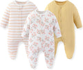 Unisex Baby Boy Girl Footies Rompers Cotton Long Sleeve 3 Pack Infant Jumpsuits by JELYLOVE