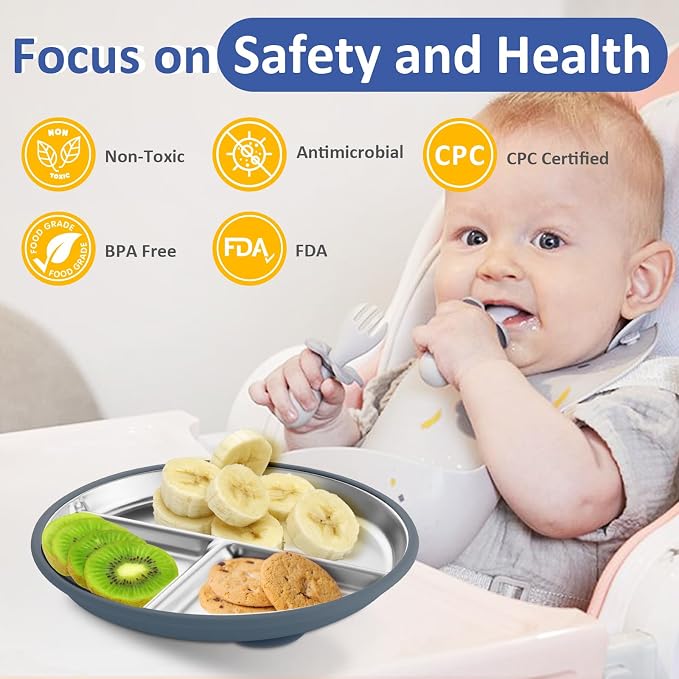 Stainless Steel Suction Plates for Toddlers, Non Toxic Non Slip Portion Control - Image 5