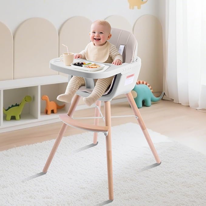 High Chairs for Babies and Toddlers, 3 in 1 Convertible Wooden highchair - Image 2
