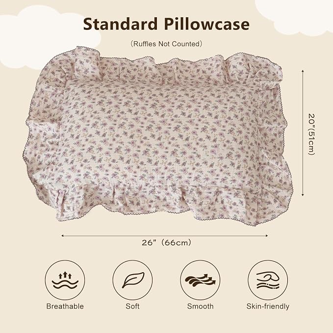 BuLuTu Purple Flower Print Kids Pillow Cases 20"x26" Fit - Image 2