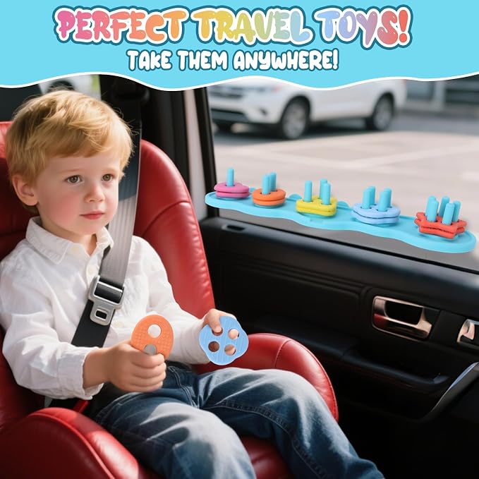 Baby Bath Toys, Mold Free Silcone Shape Sorting & Stacking Bath Toy Set - Image 5