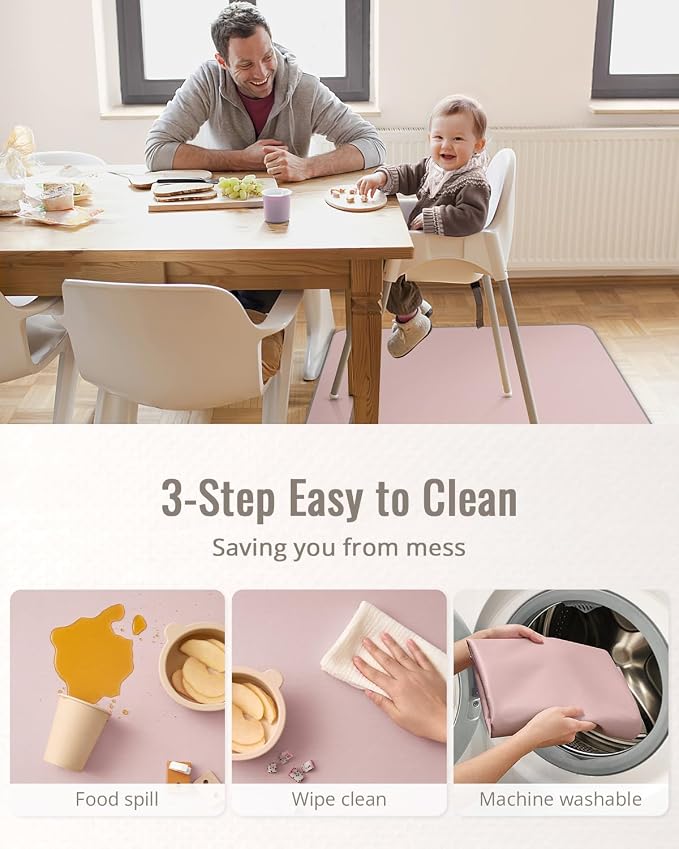 Blissful Diary Baby Splat Mat for Under High Chair, 50.4 x 50.4 Inch Wipeable - Image 5