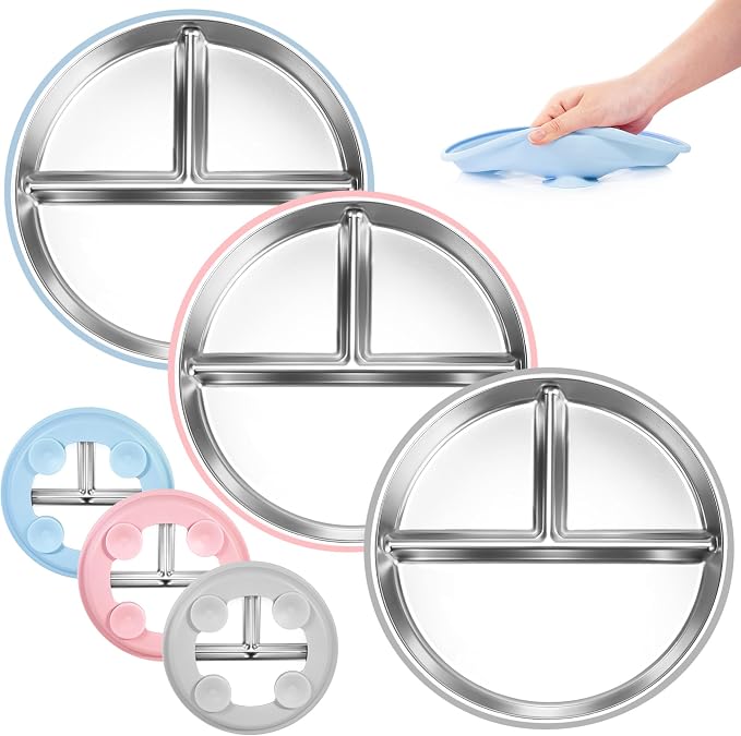 Bella's Friends Stainless Steel Toddler Plates Silicone Suction, 3 Packs by BellasFriends