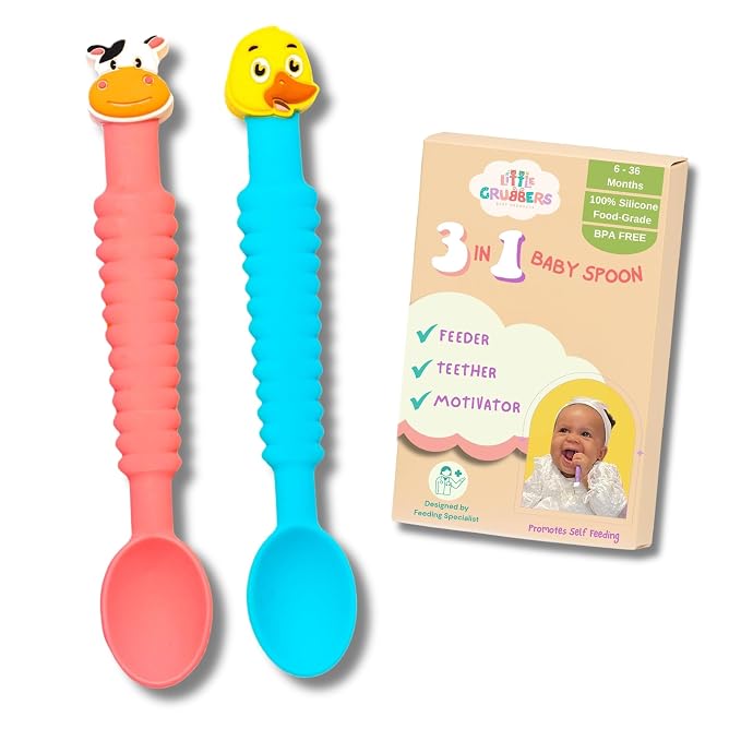 3-in-1 Silicone Baby Spoon Self Feeding 6+ Months by LittleGrubbers