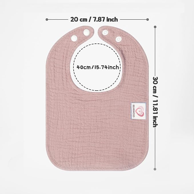 Bearmoss Muslin Baby Drooling Bibs 8 Pack, 100% Cotton Square Adjustable - Image 8