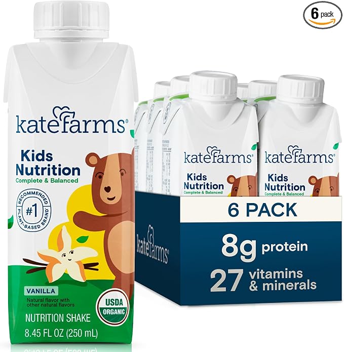 KATE FARMS Organic Kids Nutrition Vanilla Shake, 8g Protein, 27 Vitamins and by KateFarms