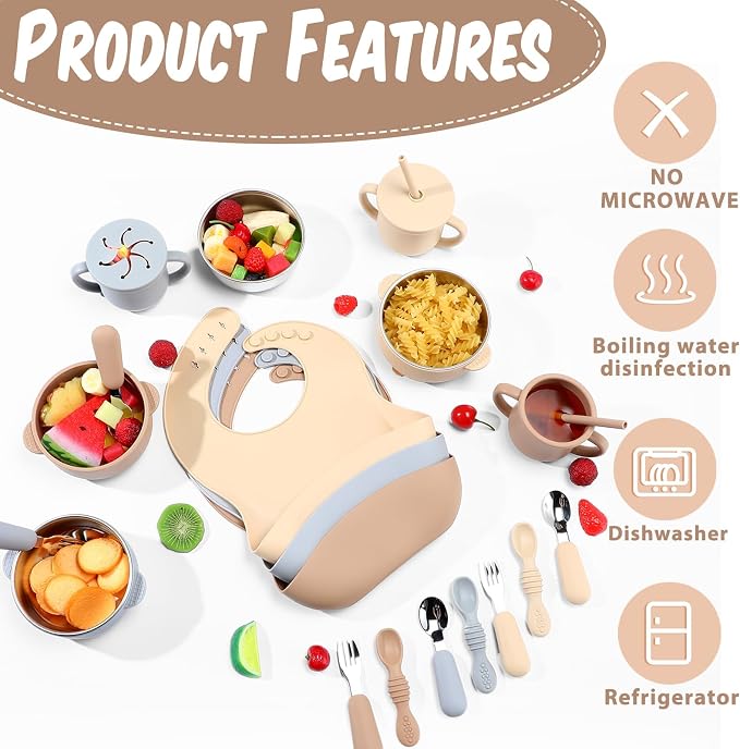 Yinder 15 Pack Silicone Baby Feeding Set Include Baby Bowls Spoons Forks - Image 3