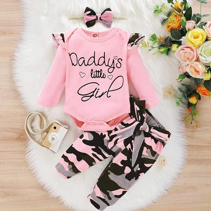 Newborn Baby Girl Clothes, Infant Girl Outfits Long Sleeve Ruffle Romper + - Image 2