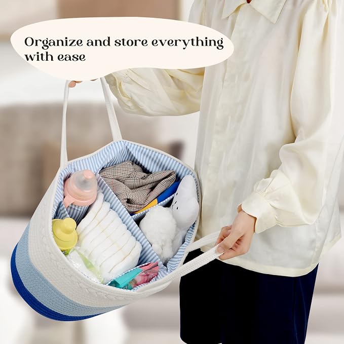 Baby Diaper Caddy Organizer, Extra Large Cotton Rope Nursery Diaper Basket - Image 7