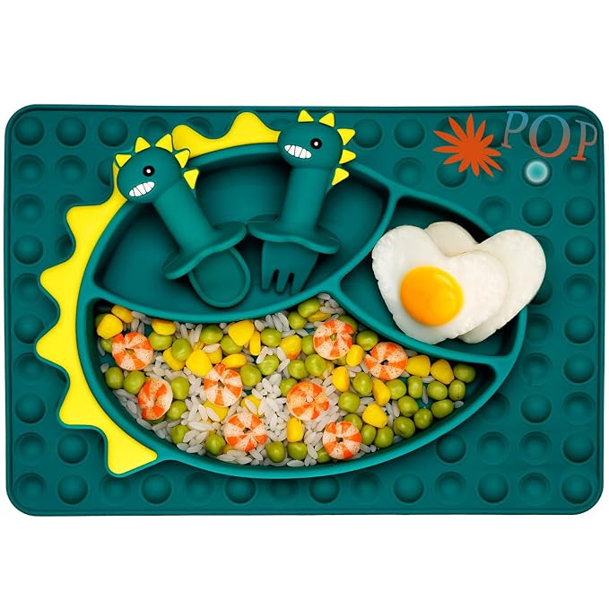 Silicone Toddler Dinosaur Feeding Placemat Set by NiCiNGU