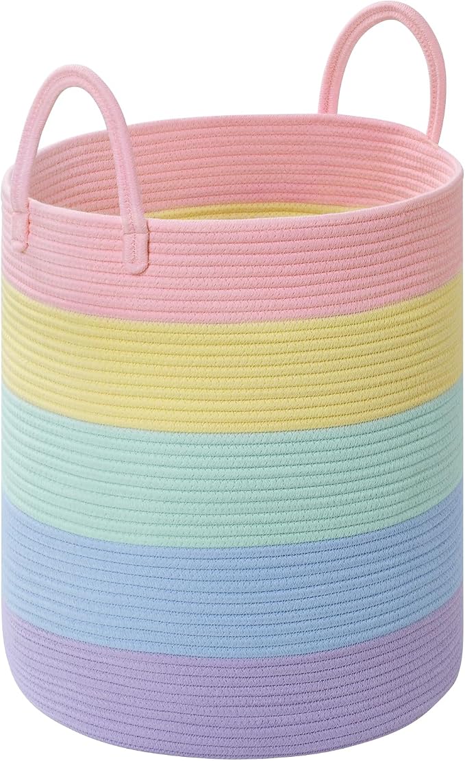 52L Rainbow Storage Basket for Organizing, Cotton Rope Woven Blanket Basket - Image 9