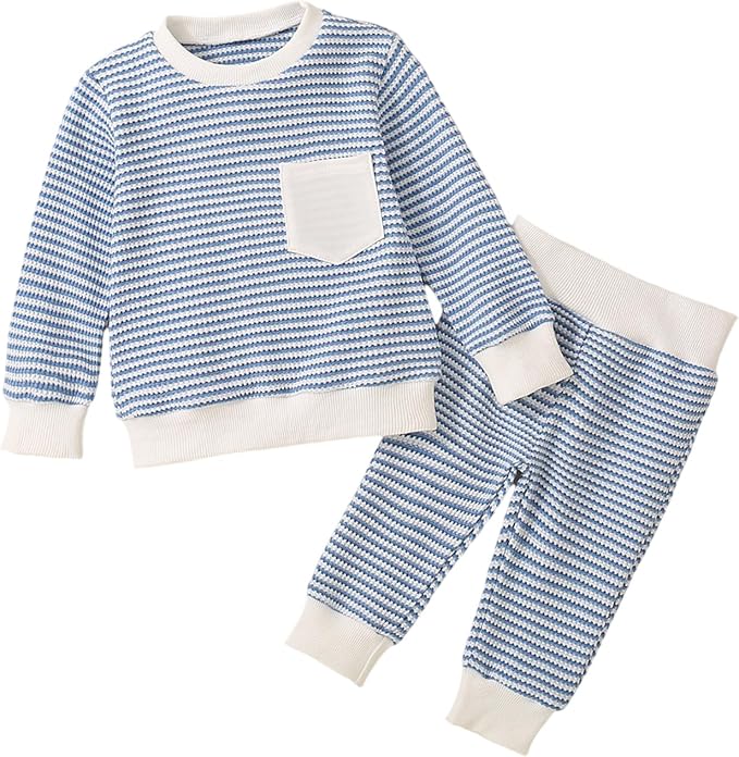 Toddler Baby Boy Fall Clothes Waffle Outfit Long Sleeve Color Blocking by Fufuriprefer