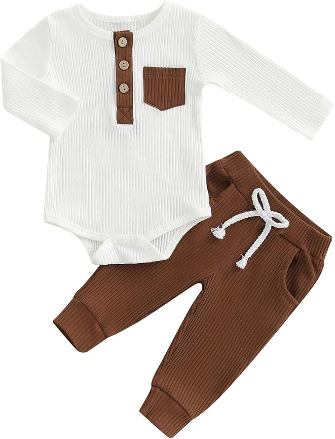 fhutpw Baby Boy Clothes 3 6 12 18 Months Ribbed Knitted Long Sleeve Romper and by fhutpw