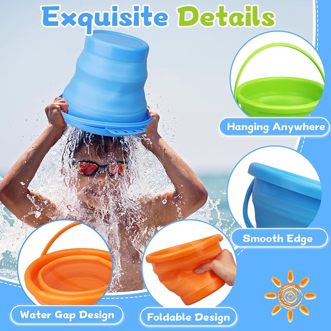 Foldable Beach Sand Toy Bucket for Kids Adults, Jumbo Collapsible Sandbox Bucket - Image 3