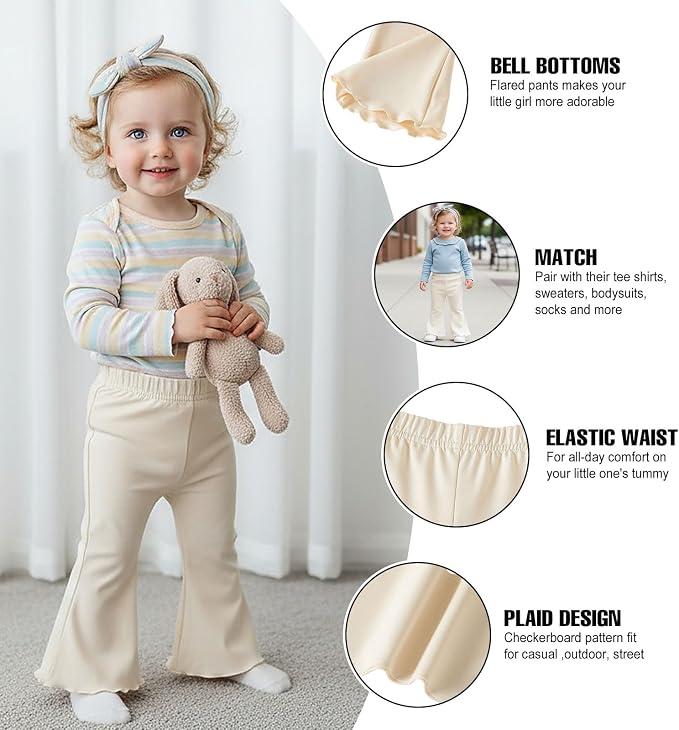 SOBOWO Checkered Baby Girl Flare Pants 3 Pack Toddler Bell Bottoms Plaid Ruffle - Image 2