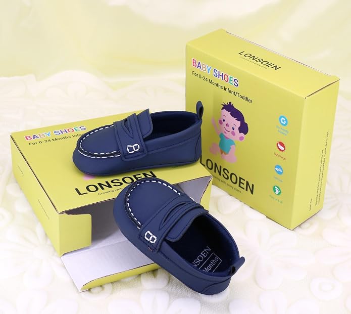 LONSOEN Baby Girls Boys Loafers Prewalker Dress Crib Shoes - Image 2