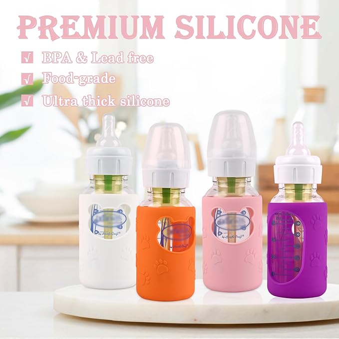 4 Pack Silicone Sleeves for Dr Brown's Glass Baby Bottles, Anti Breakage Baby - Image 6