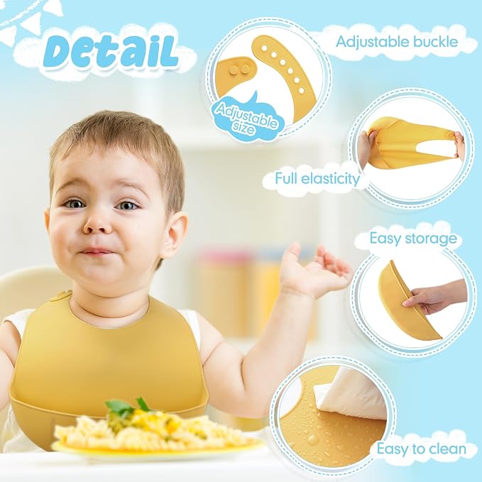 Mepase Silicone Bibs Waterproof Silicone Baby Bibs Soft Adjustable Baby Feeding - Image 3
