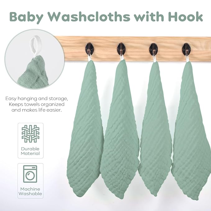 Yoofoss Muslin Baby Washcloths 100% Organic Cotton Face Towels 10 Pack Wash - Image 5