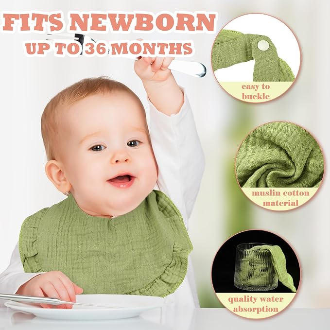 Seematn 10 Pcs Baby Muslin Bibs Drool Bibs Bandana Ruffle Soft Cotton - Image 3
