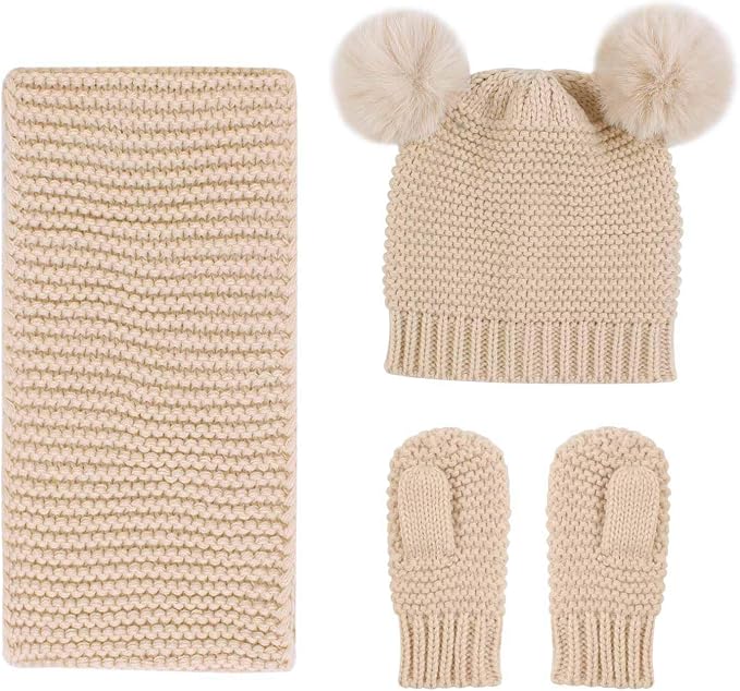 Duoyeree Baby Winter Hat Scarf Glove Beanie Set Girls Boys Pom Pom Knitted - Image 2