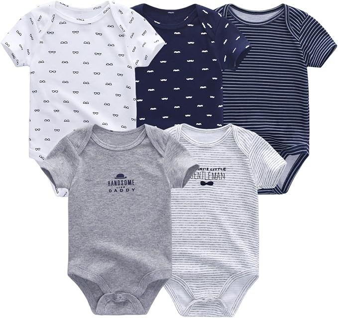 Fashion Unisex baby Boy Girl Bodysuits 5-Pack Casual Cotton Soft Infants Outfit by JELYLOVE