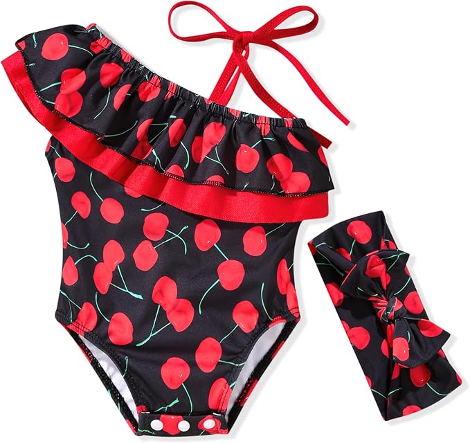 Toddler Baby Girls Ruffles Bikini One Piece Swimsuits Floral Off Shoulder by HINTINA