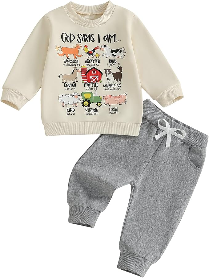 Nyapruwe Toddler Baby Boy Fall Outfit Funny Print Long Sleeve Sweatshirt by Nyapruwe