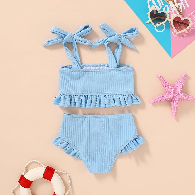 YOUNGER TREE Toddler Girls Two Pieces Swimsuit Color Block Stripe Swimwear - Image 3
