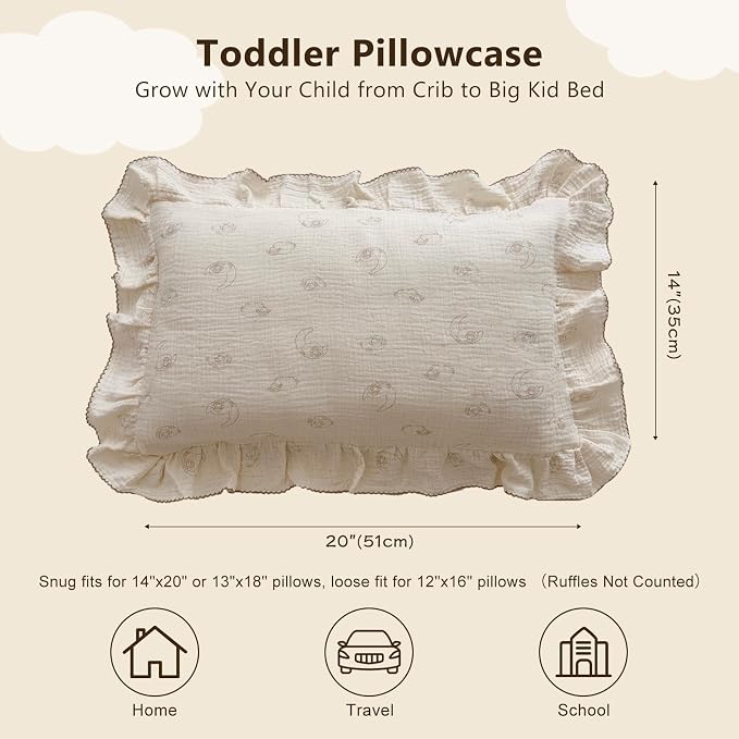 BuLuTu Muslin Toddler Pillow Case, Envelope Closure, 100% Cotton, Girls Boys - Image 2
