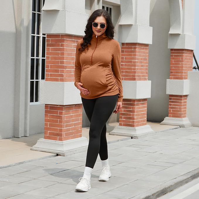 GINKANA Maternity Women's Long Sleeve Shirt Half Zipper Lapel Lightweight - Image 5