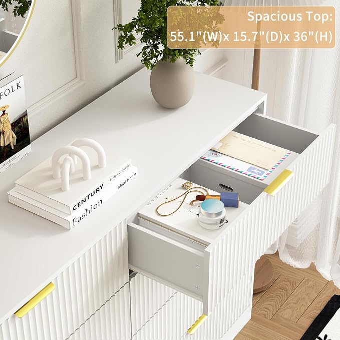 8 Drawer Dresser for Bedroom, Modern Fluted Double Dresser, Wooden Beside Table - Image 3