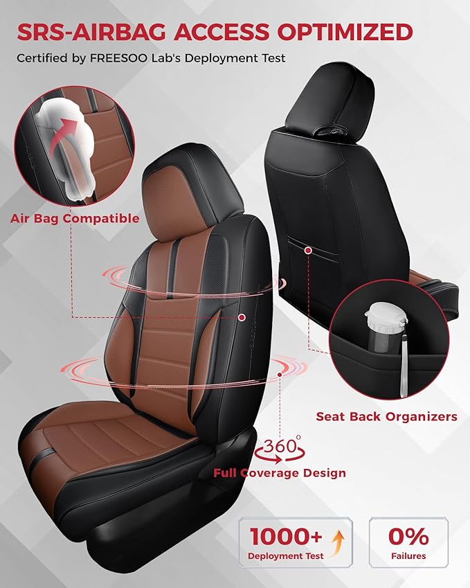 FREESOO Black Brown Front Car Seat Covers - Image 3