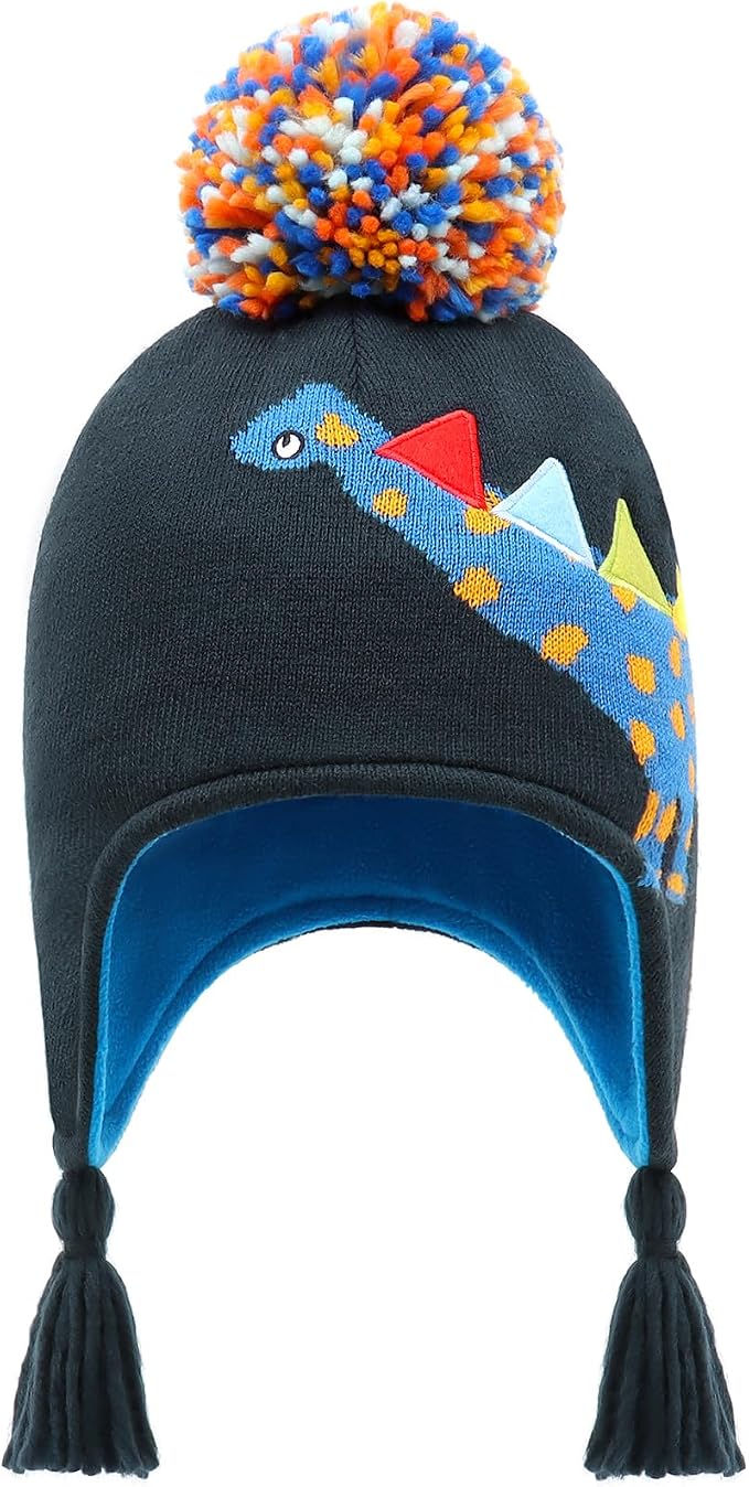 Duoyeree Kids Beanie Hat for Boys Girls Pom-pom Kint Hats Cozy Lining Winter - Image 2