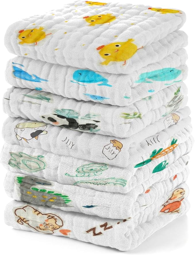 Muslin Baby Washcloths Baby Wipes Newborn Pack of 7-Animal Patten, Absorbent by Unknown