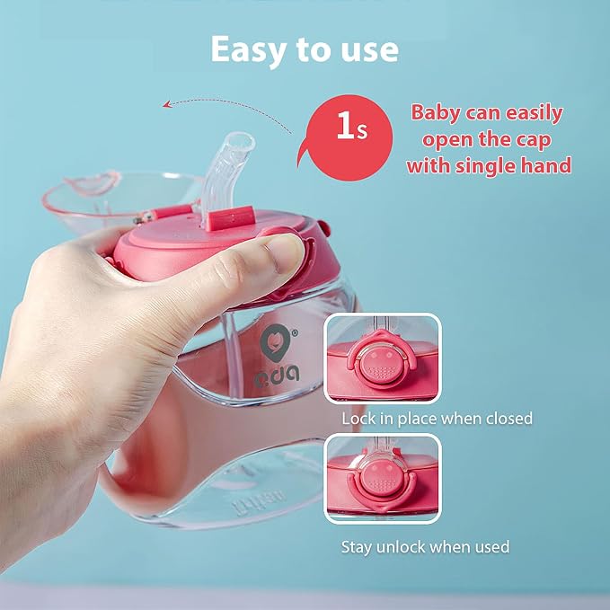 Baby Straw Water Bottle with Handles and Strap, Portable Travel Toddler Cup - Image 3