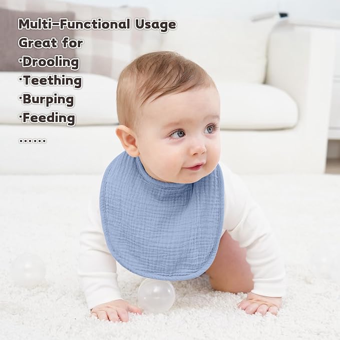 Susurration Muslin Baby Drool Bibs 6Pack Soft Square Adjustable Baby Bandana - Image 3