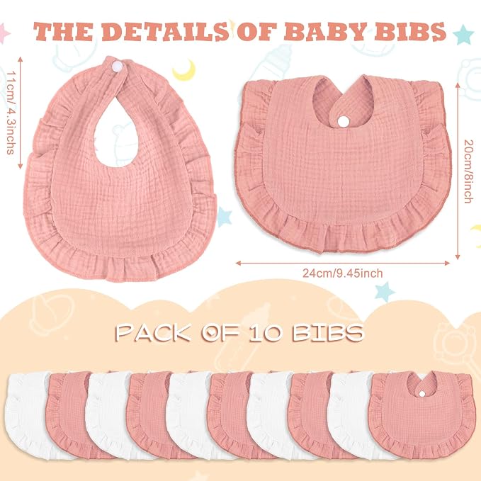 Seematn 10 Pcs Baby Muslin Bibs Drool Bibs Bandana Ruffle Soft Cotton - Image 2