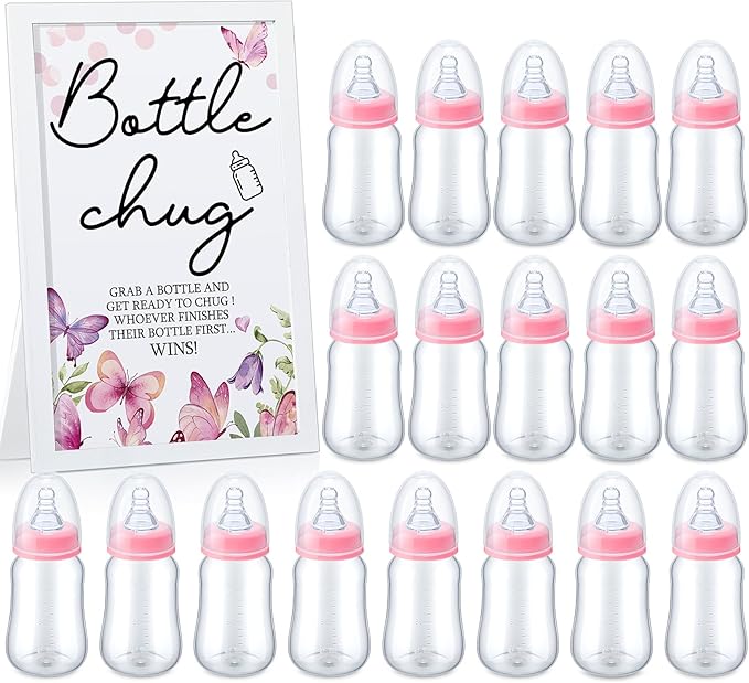 Roowest Bottle Chug Baby Shower Game Favors Including Pink Butterfly Theme by Roowest