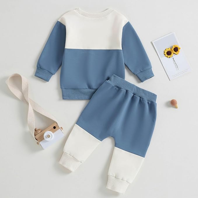 Toddler Baby Boy Fall Clothes Waffle Contrast Color Sweatshirt Pants Sets - Image 4