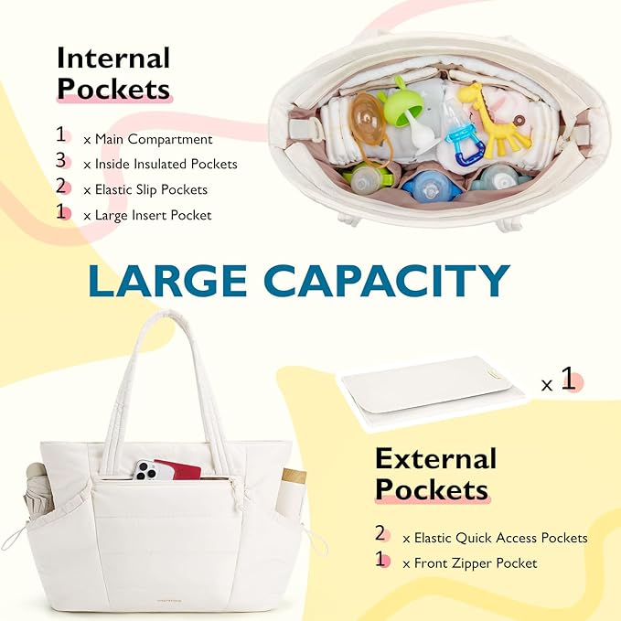 mommore Diaper Bag Tote with Stroller Organizer Puffer Bag Large Capacity Baby - Image 3
