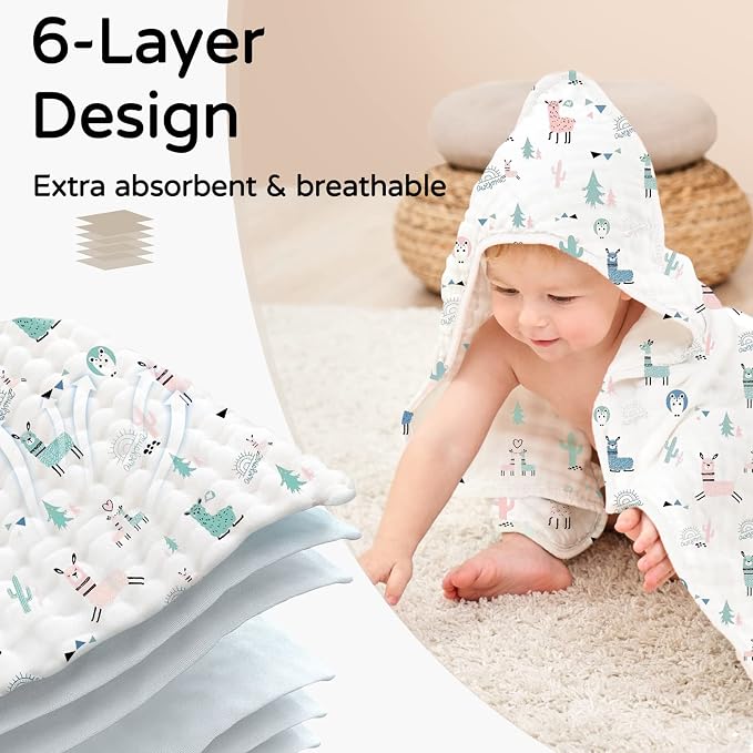 Yoofoss Hooded Baby Towels for Newborn 2 Pack 100% Muslin Organic Cotton Baby - Image 4