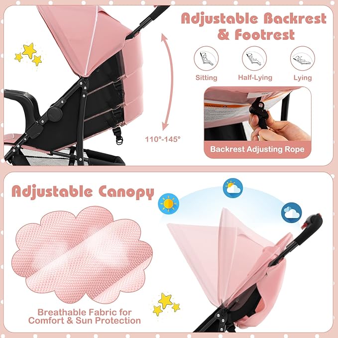 HONEY JOY Lightweight Stroller, Compact Travel Stroller - Image 5