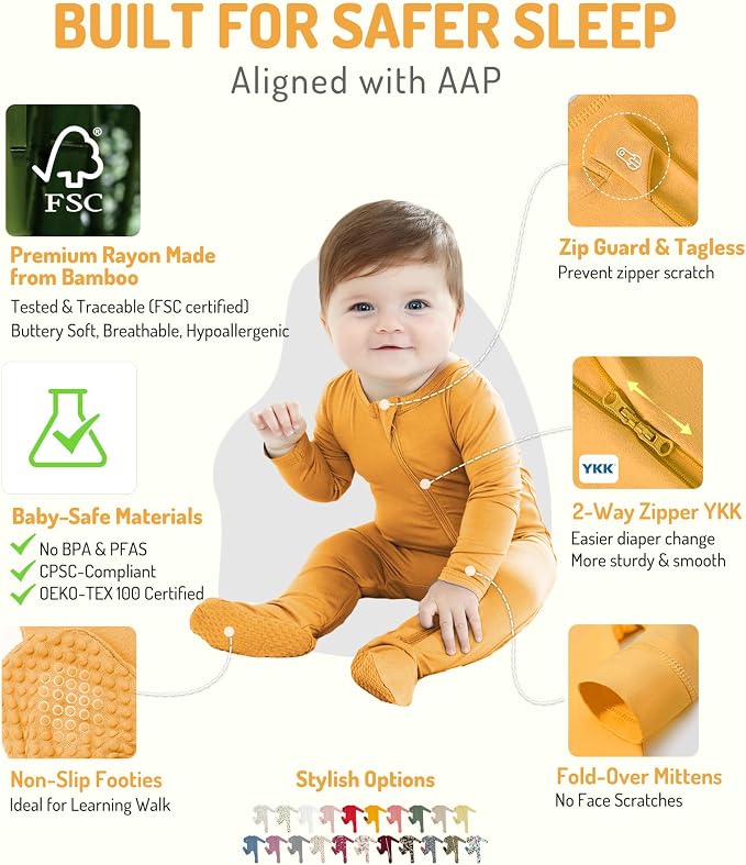 HAPIU Rayon from Bamboo Baby Footed Pajamas, 2 Way Zipper YKK, Footie - Image 2