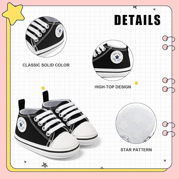 Meckior Baby Girls Boys Canvas Sneakers Soft Sole High-Top Ankle Infant First - Image 5