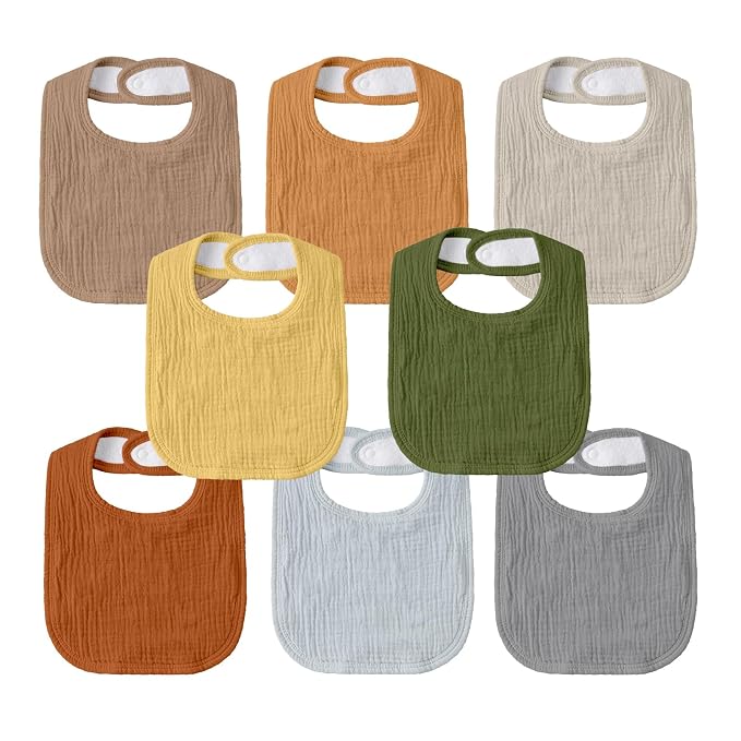 GLLQUEN BABY Muslin Drool Bibs for Boys Girls 8 Pack, Adjustable Baby Bibs for by GLLQUENBABY