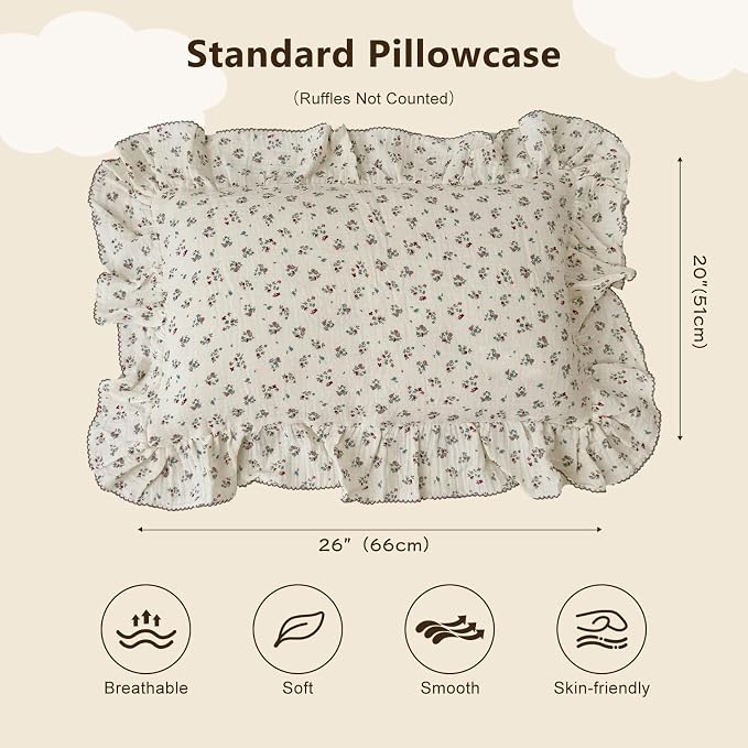 BuLuTu Girls Boys Kids Pillowcase Standard Size, Floral Pattern, Soft - Image 2