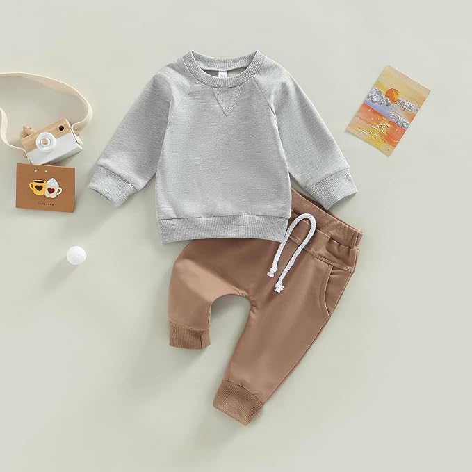 Toddler Baby Boy Clothes Solid Color Long Sleeve Crewneck Sweatshirt Top Casual - Image 2