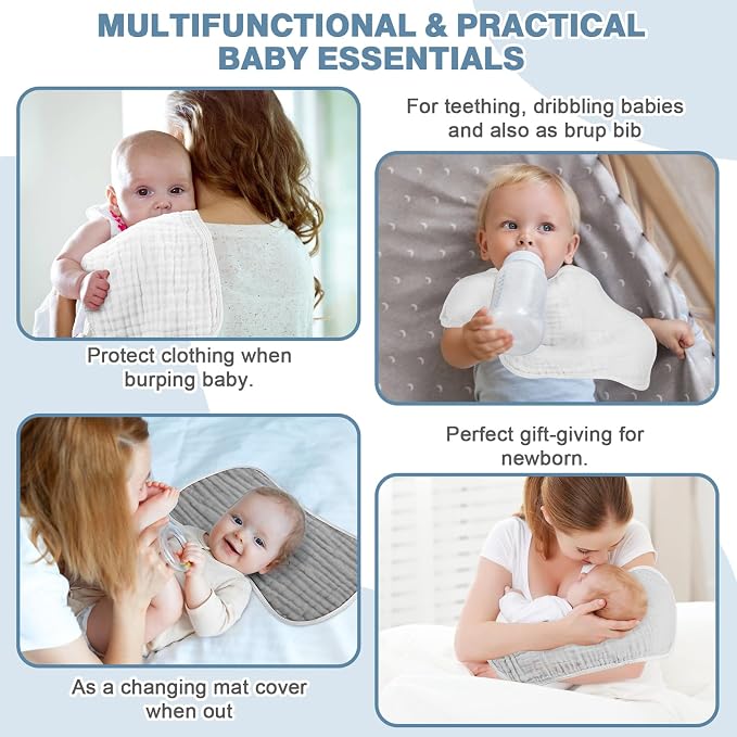 MUKIN Baby Muslin Burp Cloth Set of 6, Ultra Soft Absorbent Thick Cotton - Image 4